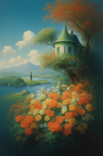 Ethereal Surrealist Landscapes style reference image — whimsical composition