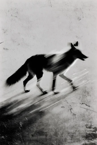 Spectral Kinetic Noir style reference image — heavy film grain