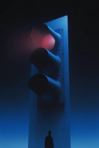 Monochromatic Cobalt Surrealism style reference image — existential minimalism