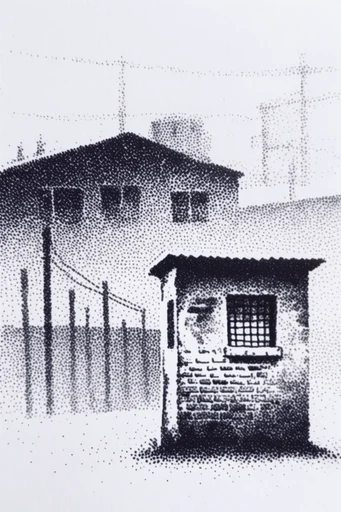 Monochrome Stipple Noir style reference image — meticulous stippling