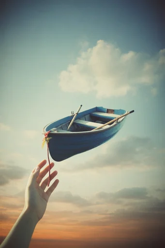 Ethereal Vintage Surrealism style reference image — muted teal sky