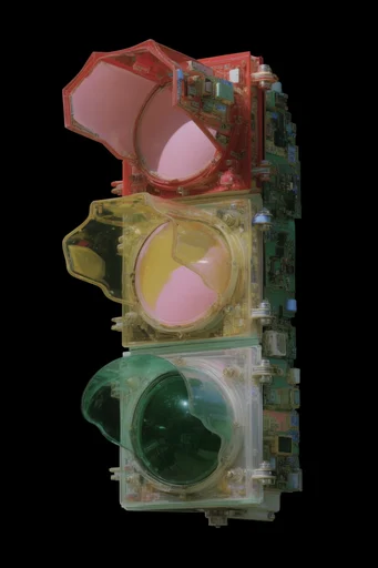 Translucent Bio-Cyber Assemblage style reference image — exposed circuit board anatomy