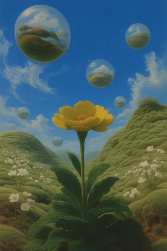 Surreal Pastoral Liminality style reference image — vibrant high-contrast palette