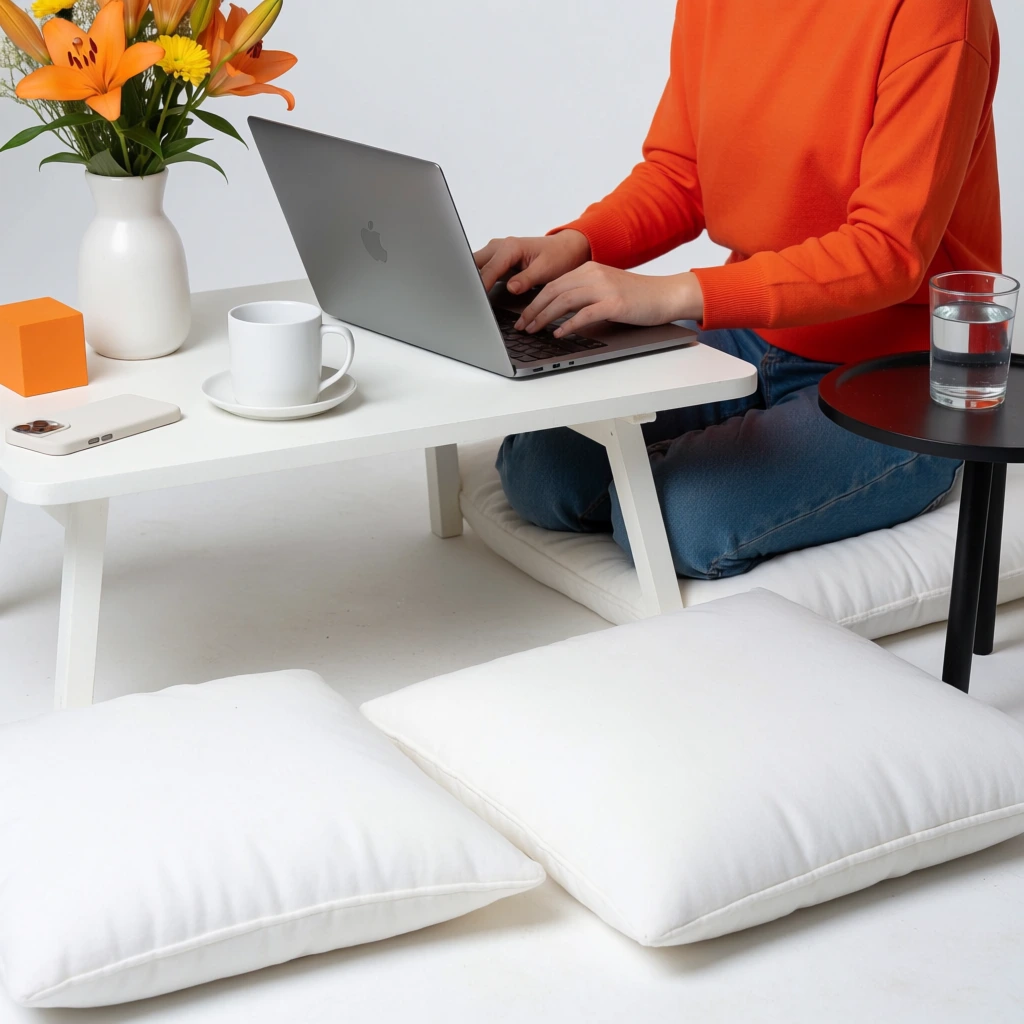 person using laptop, studio photography, minimal modern vibe