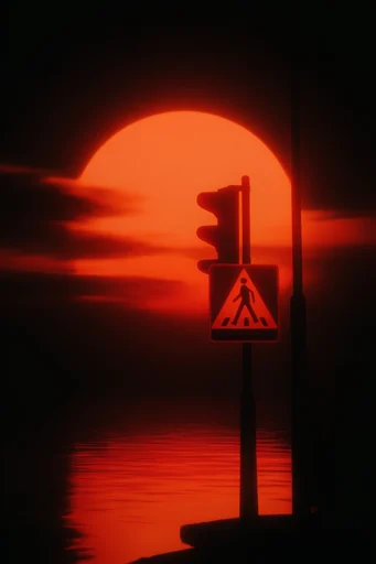 Crimson Solar Noir style reference image — glowing solar orb
