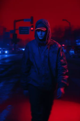 Chromatic Neon Noir style reference image — dual-tone lighting