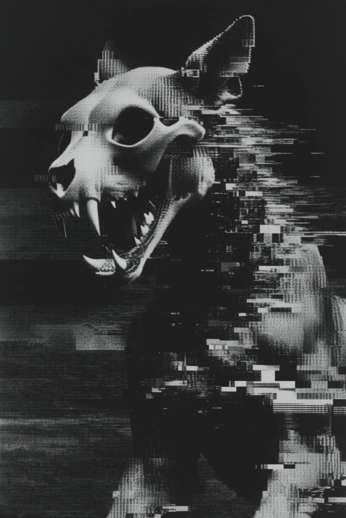 Monochrome Glitch Noir style AI image example 3