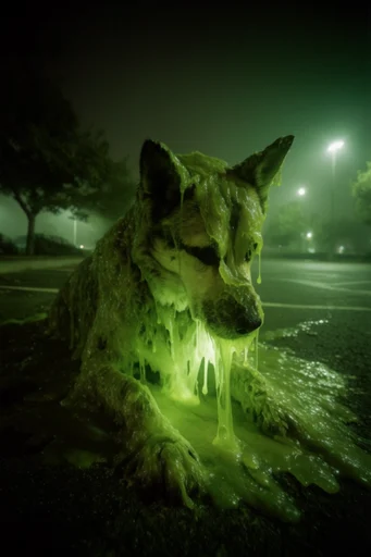 Bioluminescent Liminal Decay style reference image — biohazardous murky depth