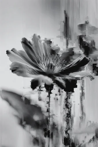 Monochrome Glitch Noir style reference image — abstract silhouette