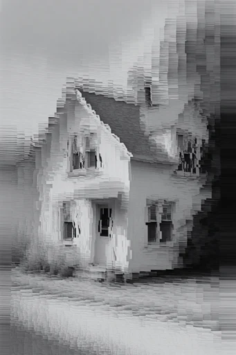 Monochrome Glitch Brutalism style reference image — vertical displacement mapping