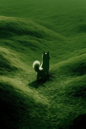 Velvet Verdant Surrealism style reference image — undulating emerald landscape
