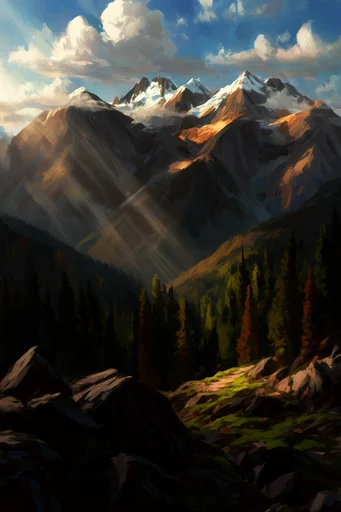 Luminous Mossy Wilderness style reference image — painterly digital illustration