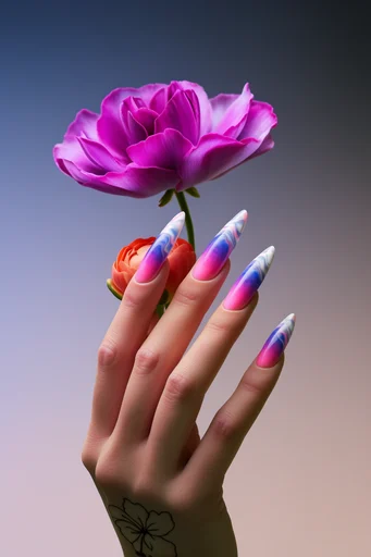 Electric Botanical Minimalism style reference image — electric blue and magenta palette