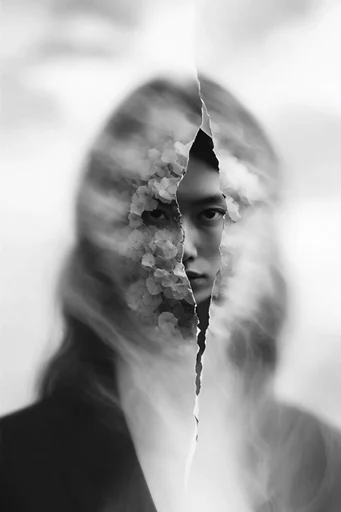 Monochrome Ethereal Blur style reference image — psychological noir