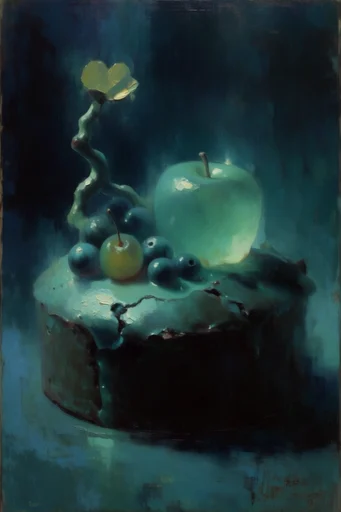 Nocturnal Bioluminescent Tonalism style reference image — symbolist dreamscape