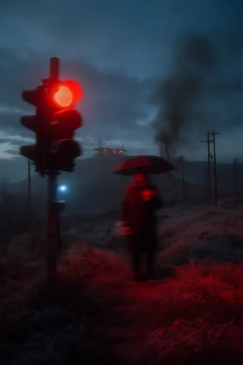 Cinematic Twilight Noir style reference image — deep indigo blue hour