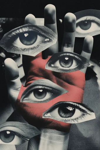 Analog Surrealist Collage style reference image — analog halftone texture