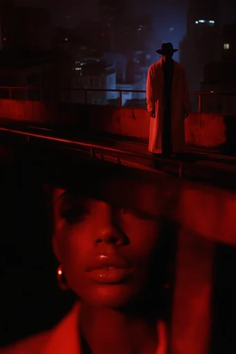 Cinematic Crimson Noir style reference image — monochromatic crimson lighting