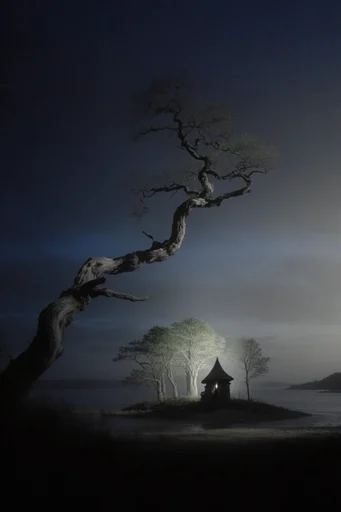 Nocturnal Monolithic Minimalism style reference image — chiaroscuro lighting