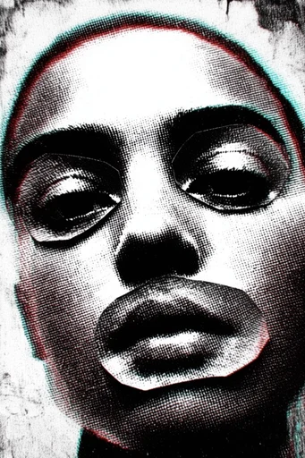 Gritty Glitch Noir style reference image — intense red and black palette