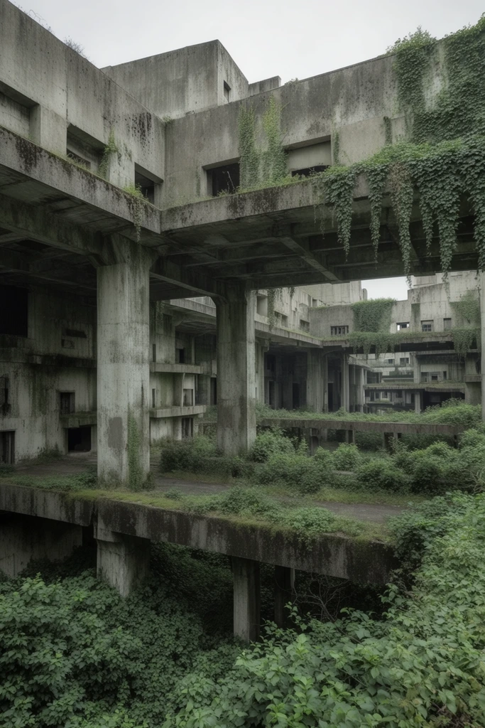 Reclaimed Brutalist Dystopia style AI image example 2