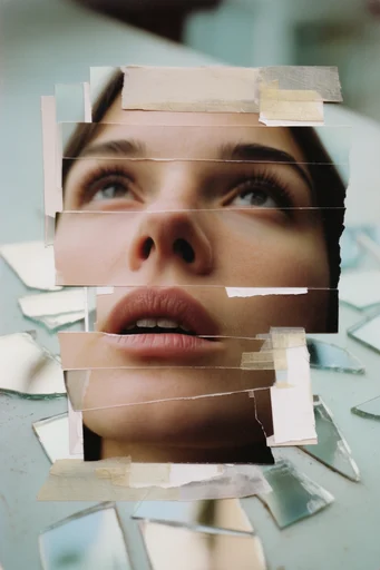Fragmented Tactile Realism style reference image — shattered mirror refraction
