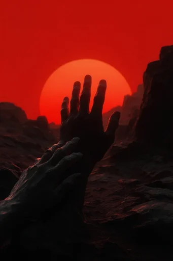 Crimson Noir Surrealism style reference image — high-contrast silhouette