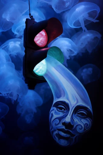 Ethereal Bioluminescent Surrealism style reference image — deep indigo blue