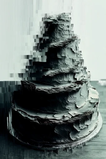 Monochromatic Digital Erosion style reference image — sculptural distortion