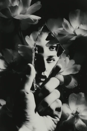 Monochrome Surrealist Noir style reference image — stark halftone effect