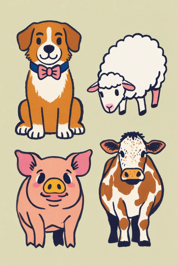 Retro Folk Risograph style AI image example 3