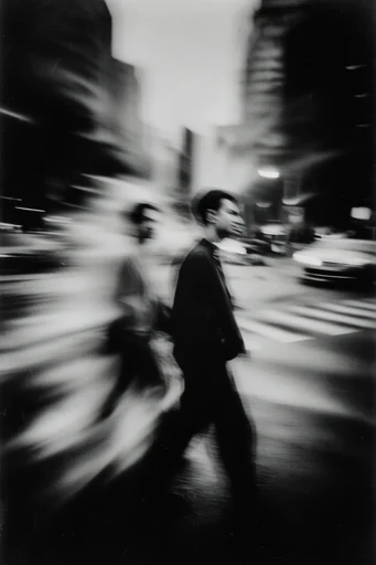 Spectral Kinetic Monochrome style reference image — motion blur portrait