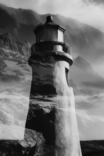 Monochrome Surrealist Duality style reference image — psychological tension