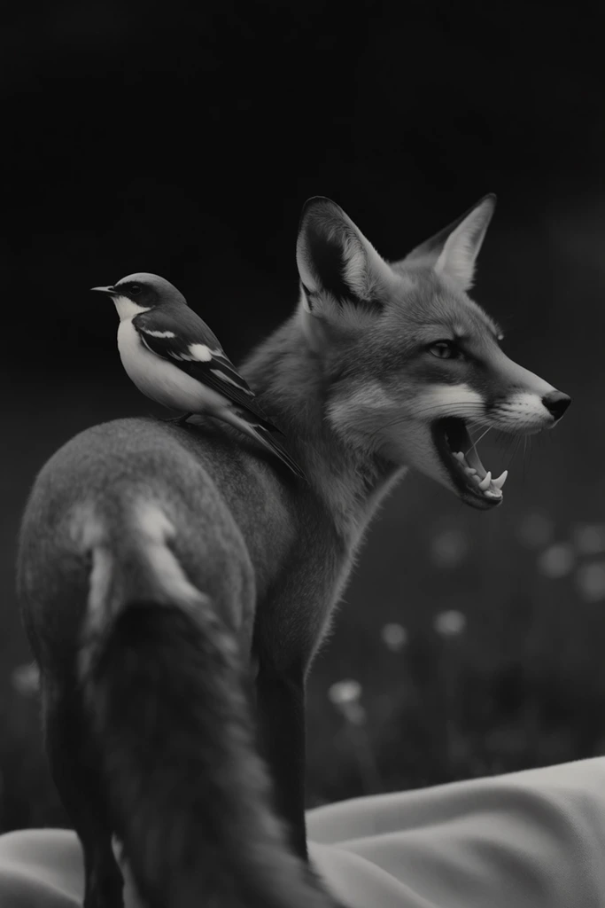 Monochromatic Surrealist Noir style AI image example 3