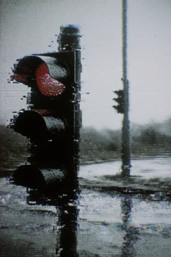 Corrupted Analog Noir style reference image — analog signal decay