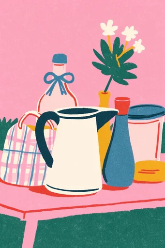 Whimsical Risograph Dreamscape style reference image — grainy texture overlay