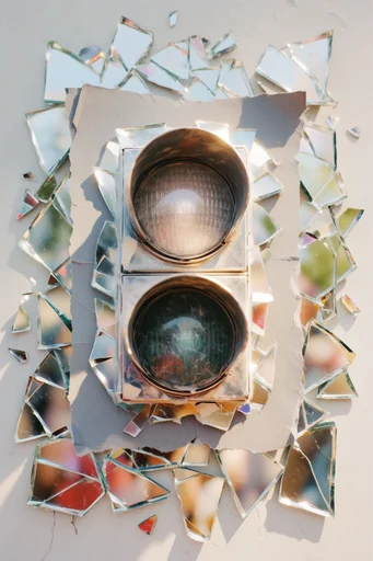 Fragmented Tactile Realism style reference image — shattered mirror refraction