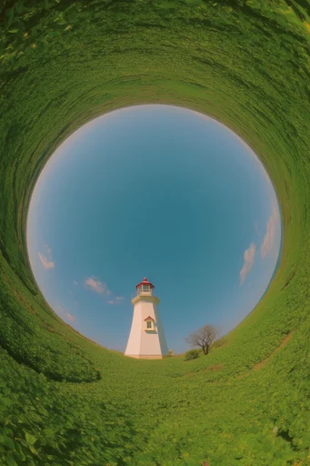 Surreal Spherical Landscapes style reference image — fish-eye lens distortion