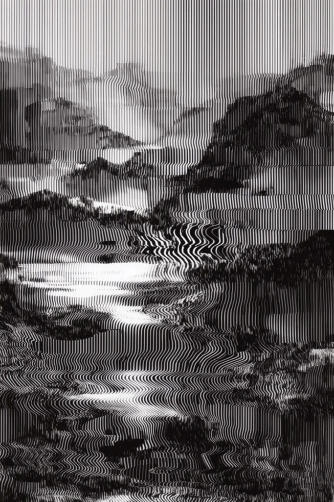 Monochrome Glitch Topology style AI image example 2