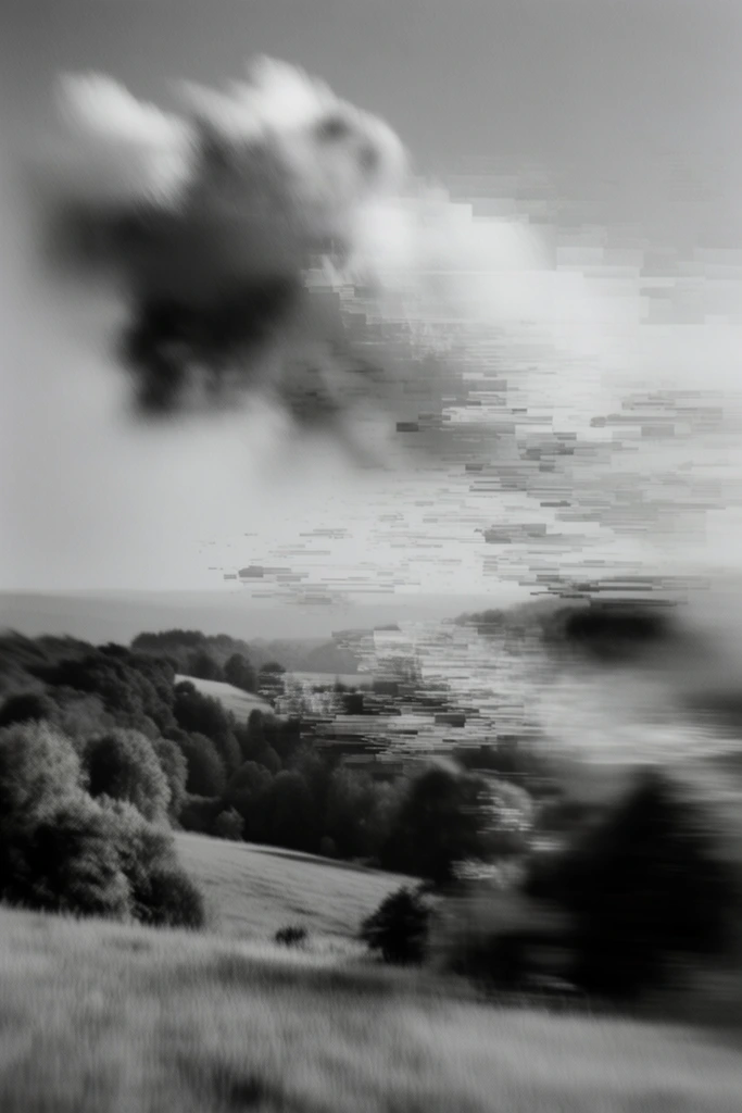 Disintegrated Monochrome Glitch style AI image example 2
