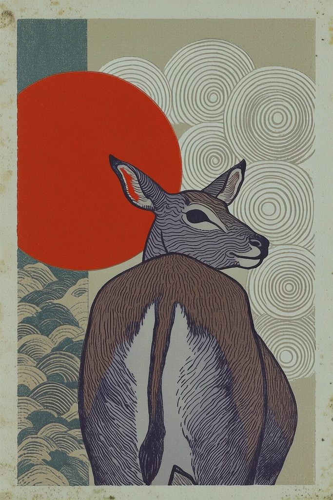Modern Retro Printmaker style AI image example 3