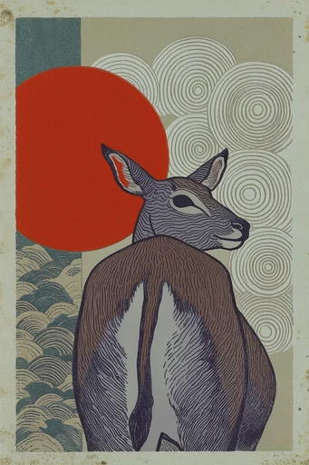 Modern Retro Printmaker style AI image example 3