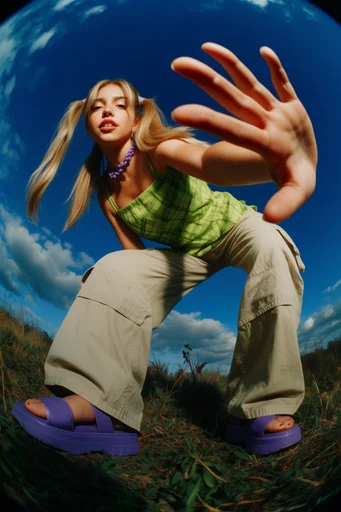 Dynamic Fisheye Pop style reference image — Y2K streetwear style