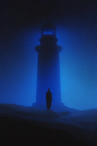 Monochromatic Cobalt Surrealism style reference image — solitary silhouette