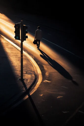 Amber Chiaroscuro Cinematic style reference image — dramatic long shadows