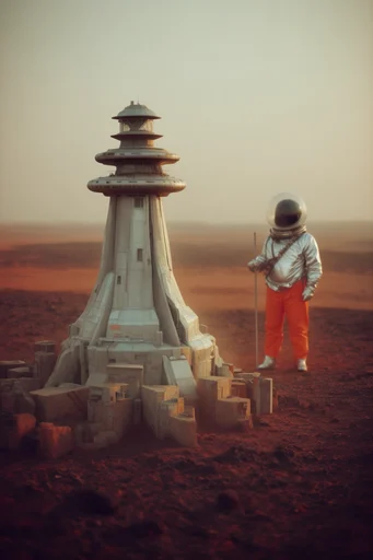 Nostalgic Surreal Futurism style reference image — analog film grain
