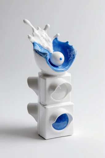 Surreal Delftware Fluidity style reference image — glossy ceramic glaze