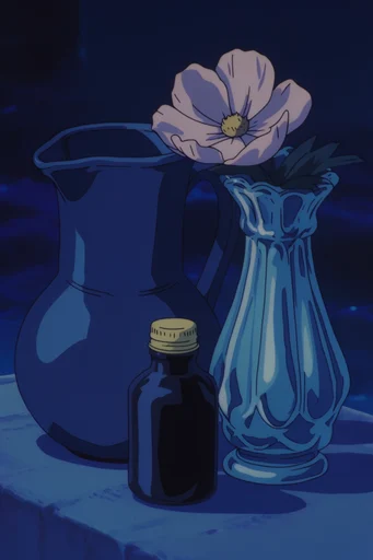 Nocturnal Pastel Anime style reference image — high-contrast color palette