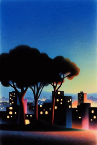 Retro Surrealist Twilight style reference image — retro airbrush illustration