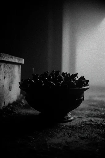 Cinematic Monochrome Noir style reference image — heavy film grain